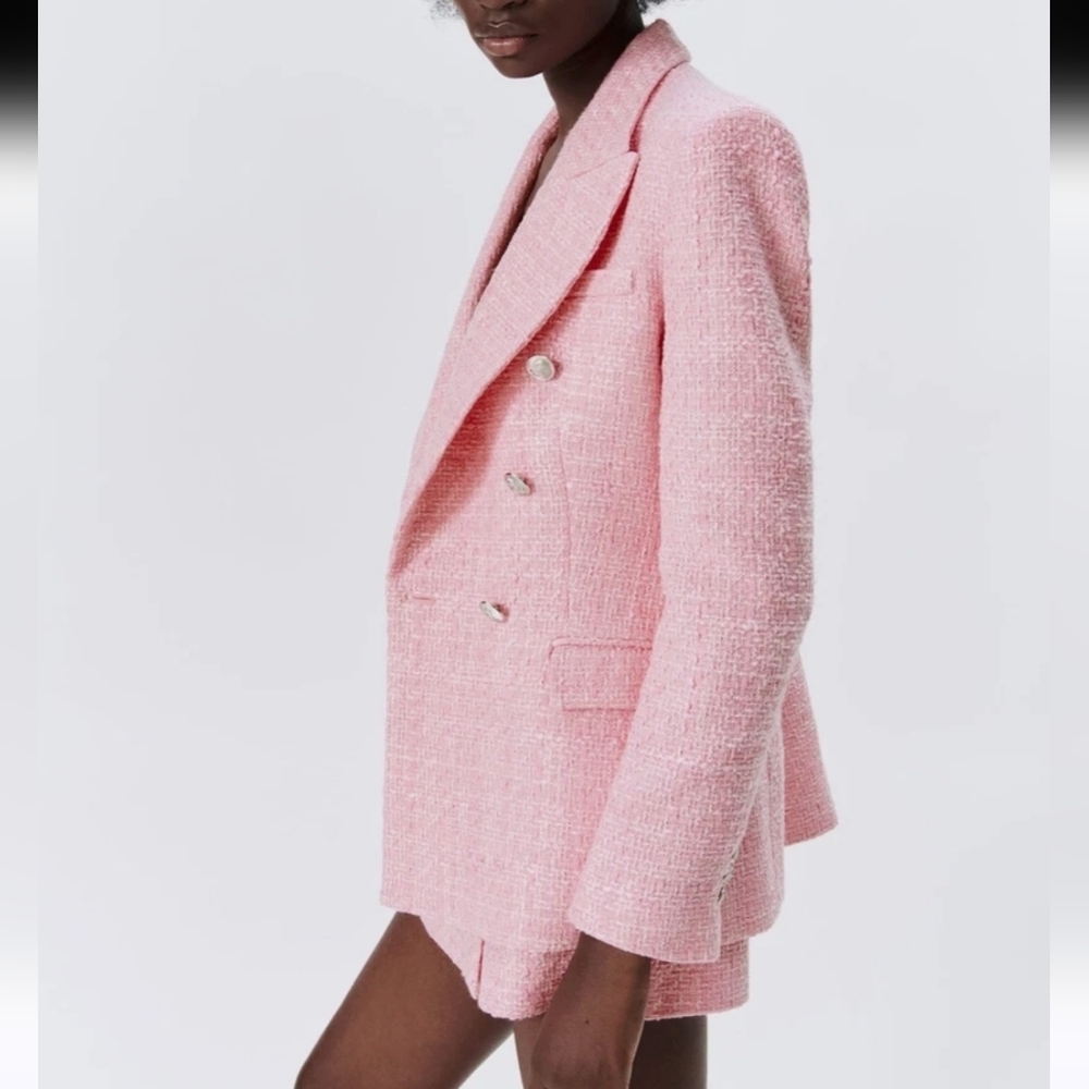 ZARA TWEED TEXTURED BLAZER PINK SIZE XS and M - Picture 15 of 16